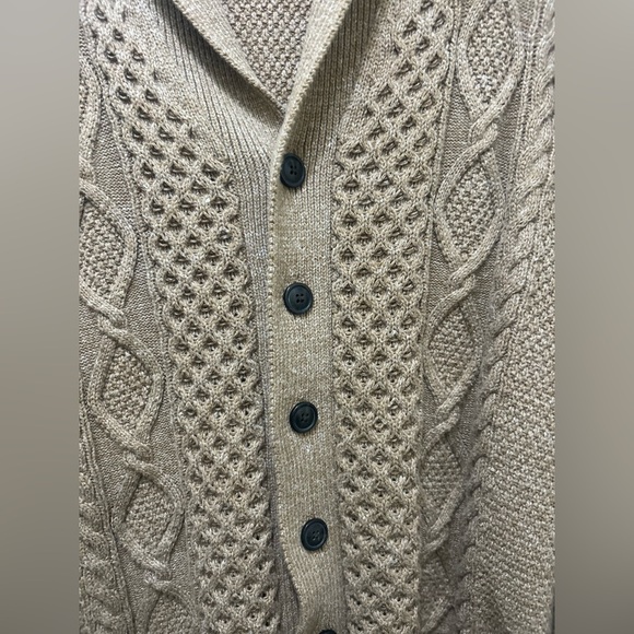 Gap Cardigan Sweater Cable Knit Chunky Mens M Camel Shawl Collar Grandpacore - Picture 4 of 8